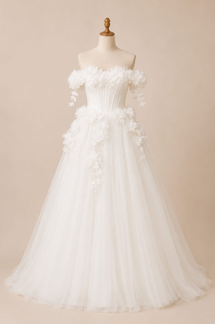 Ivory floral Wedding Dress,